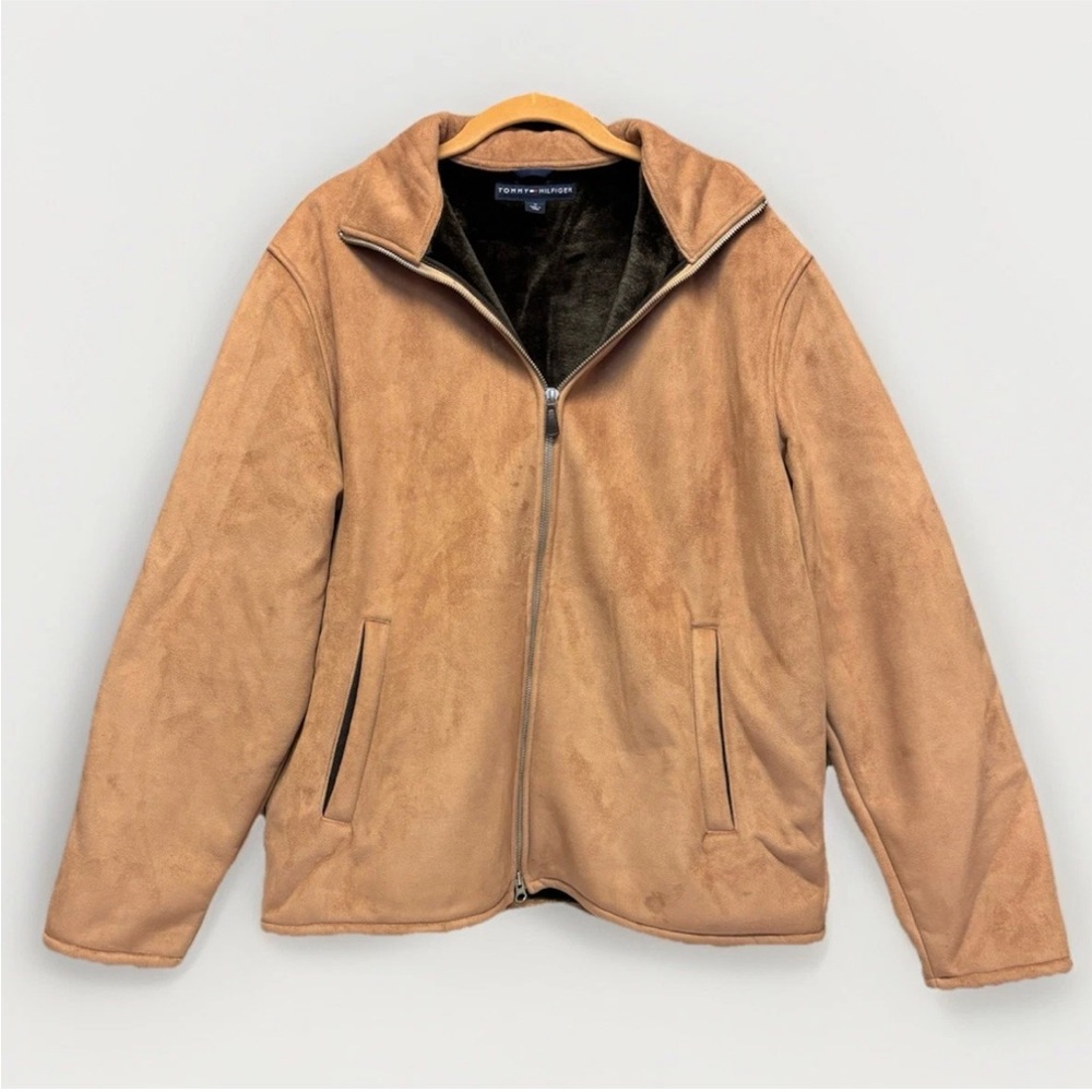 Tommy Hilfiger Microsuede Coat Jacket with Dark Brown Faux-Fur Lining #5619